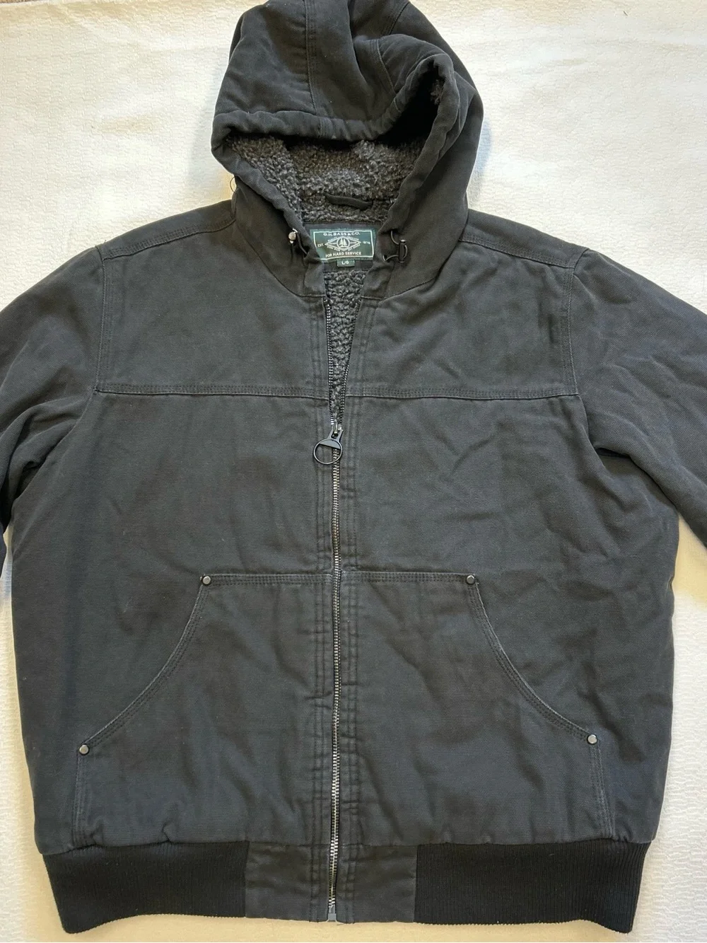G.H. Bass & Co. Men’s Large Black Sherpa-Lined Hooded Canvas Jacket